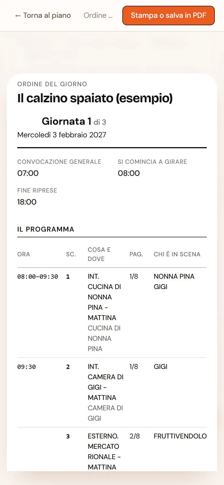 L’ordine del giorno sul telefono: la giornata con convocazione, programma delle scene e chi è in scena
